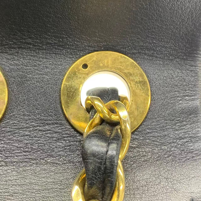 Chanel Classic Flap Large 1994 Vintage Black Lambskin Leather 24k Gold Plated Mega CC Logo