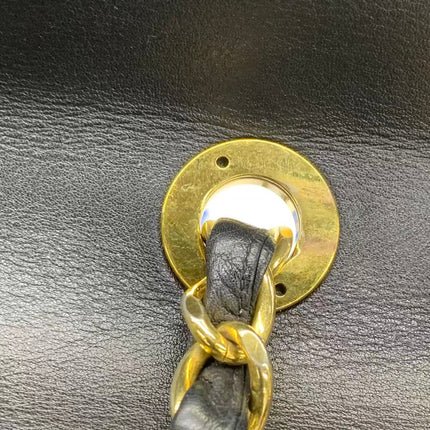 Vendu : Chanel Classic Flap Grand modèle, Agneau noir, vintage 1994, logo Mega CC plaqué or 24 carats
