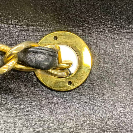 Vendu : Chanel Classic Flap Grand modèle, Agneau noir, vintage 1994, logo Mega CC plaqué or 24 carats