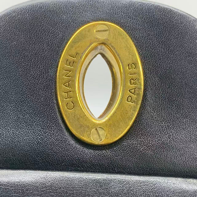 Chanel Classic Flap Large 1994 Vintage Black Lambskin Leather 24k Gold Plated Mega CC Logo