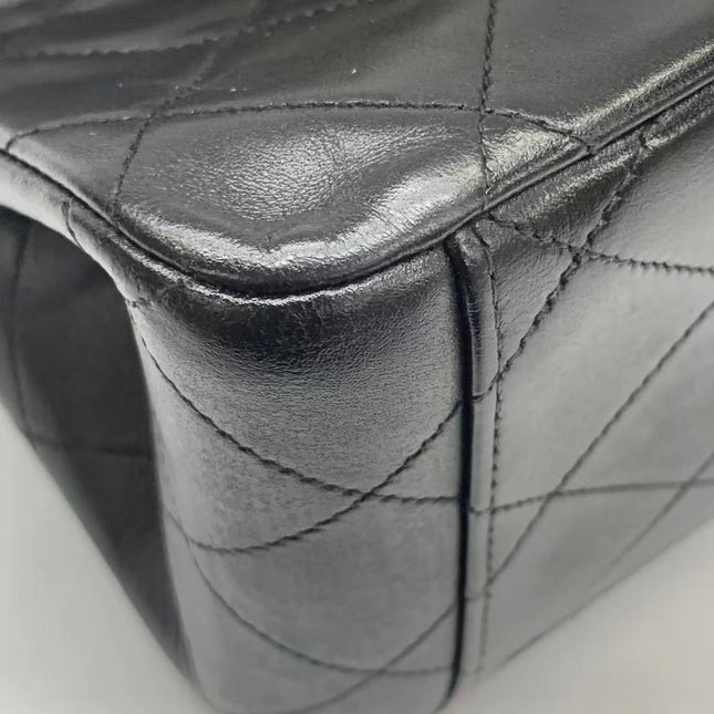 Chanel Classic Flap Large 1994 Vintage Black Lambskin Leather 24k Gold Plated Mega CC Logo
