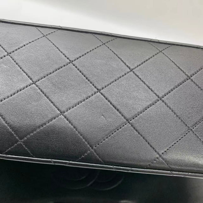 Chanel Classic Flap Large 1994 Vintage Black Lambskin Leather 24k Gold Plated Mega CC Logo