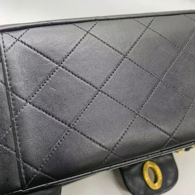Chanel Classic Flap Large 1994 Vintage Black Lambskin Leather 24k Gold Plated Mega CC Logo