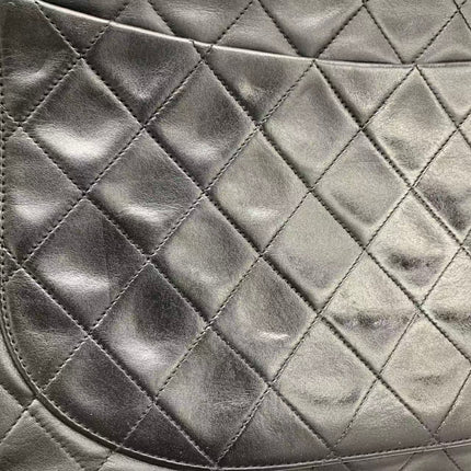 Vendu : Chanel Classic Flap Grand modèle, Agneau noir, vintage 1994, logo Mega CC plaqué or 24 carats