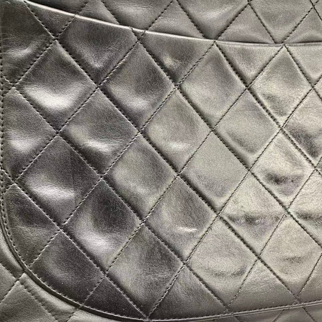 Chanel Classic Flap Large 1994 Vintage Black Lambskin Leather 24k Gold Plated Mega CC Logo