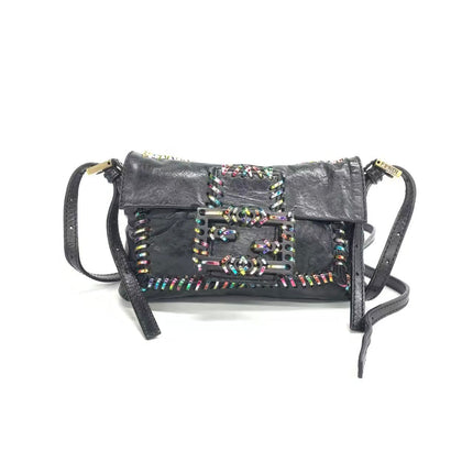Fendi Baguette Mini Black Leather Multicolor Whipstitch Crossbody Bag-Luxbags