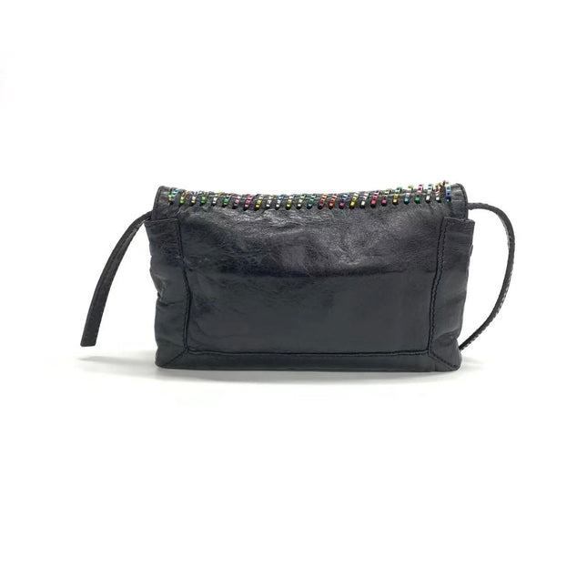 Fendi Baguette Mini Black Leather Multicolor Whipstitch Crossbody Bag