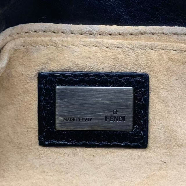Fendi Baguette Mini Black Leather Multicolor Whipstitch Crossbody Bag