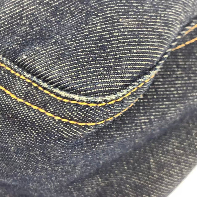FENDI Mamma Baguette Navy Blue Denim Brown Leather Shoulder Bag
