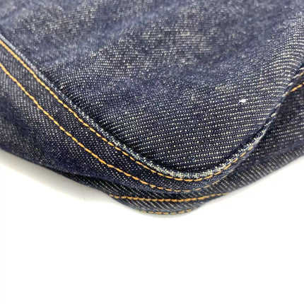 FENDI Mamma Baguette Navy Blue Denim Brown Leather Shoulder Bag