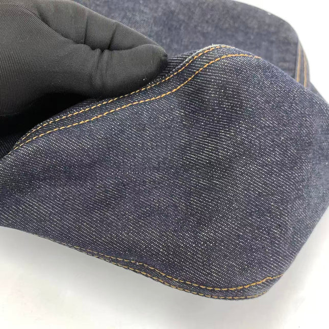 FENDI Mamma Baguette Navy Blue Denim Brown Leather Shoulder Bag