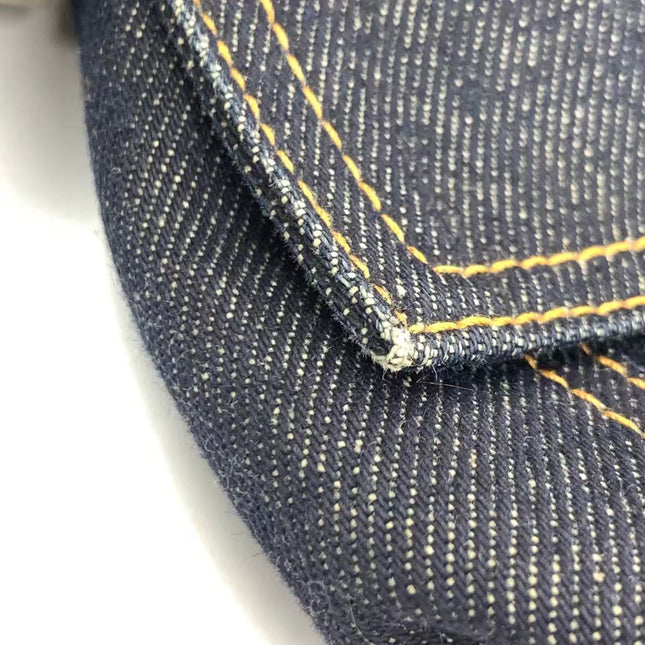 FENDI Mamma Baguette Navy Blue Denim Brown Leather Shoulder Bag