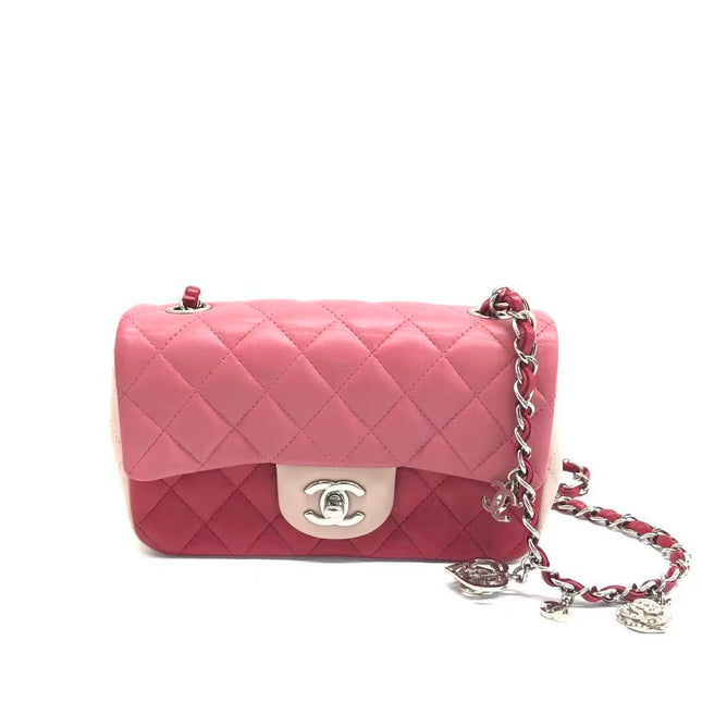 Chanel Classic Flap Rectangular Mini Tricolor Pink Lambskin Silver Charms Hardware-Luxbags