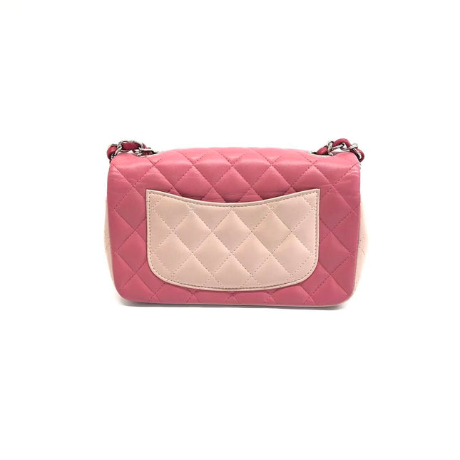 Chanel Classic Flap Rectangular Mini Tricolor Pink Lambskin Silver Charms Hardware
