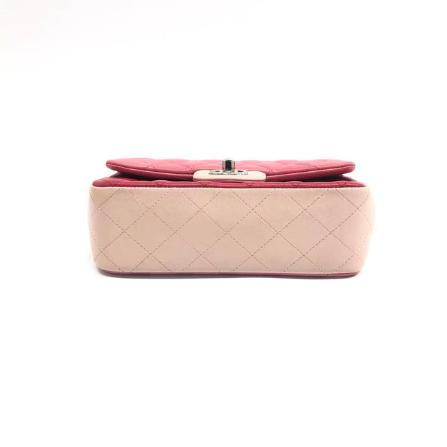 Chanel Classic Flap Rectangular Mini Tricolor Pink Lambskin Silver Charms Hardware