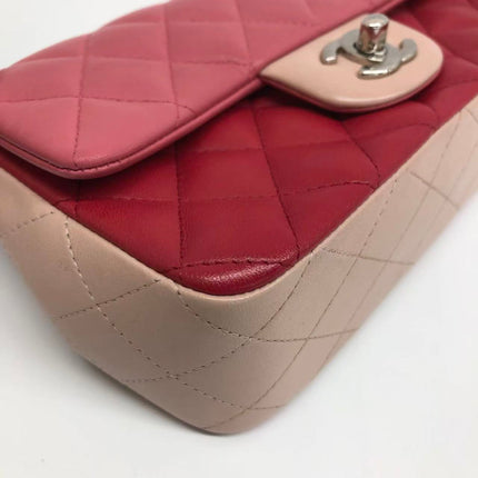 Chanel Classic Flap Rectangular Mini Tricolor Pink Lambskin Silver Charms Hardware