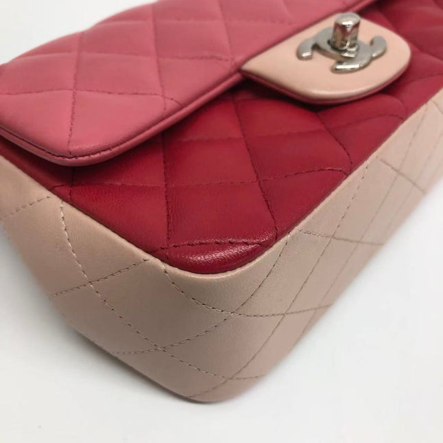 Chanel Classic Flap Rectangular Mini Tricolor Pink Lambskin Silver Charms Hardware