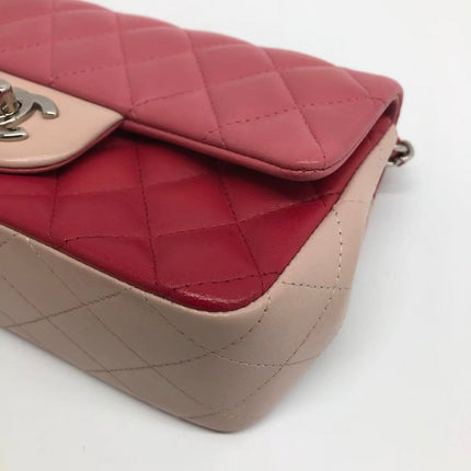 Chanel Classic Flap Rectangular Mini Tricolor Pink Lambskin Silver Charms Hardware