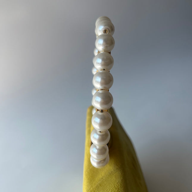 Chanel Vintage Yellow Suede Pearl Handle Clutch Evening Bag