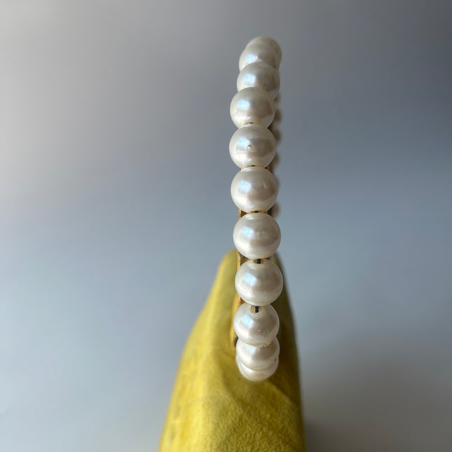 Chanel Vintage Yellow Suede Pearl Handle Clutch Evening Bag