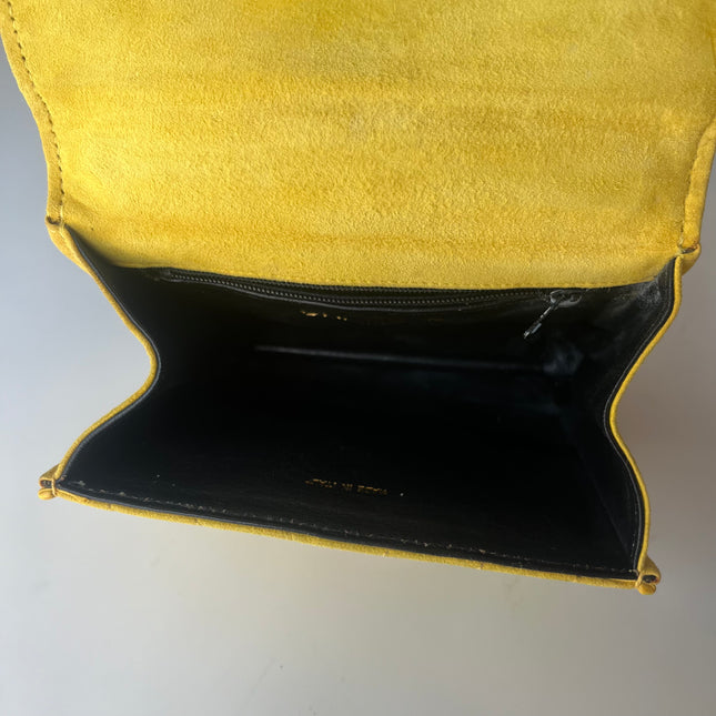 Chanel Vintage Yellow Suede Pearl Handle Clutch Evening Bag