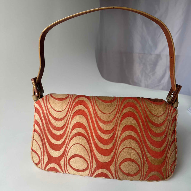 Fendi Baguette Vintage Pony Hair Coral Beige Psychedelic Swirl Print