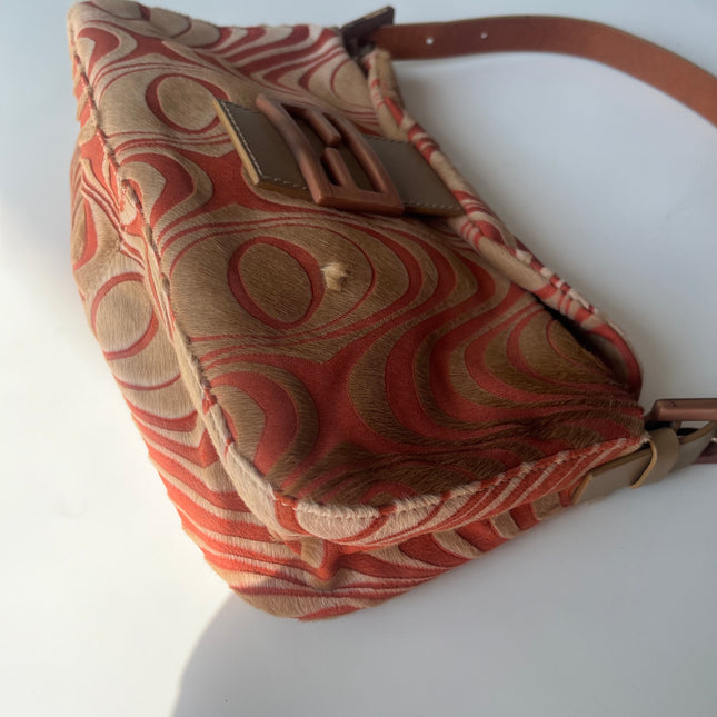 Fendi Baguette Vintage Poils de Poney Rose Corail Imprimé Animal