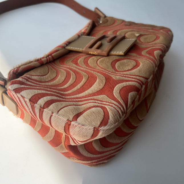 Fendi Baguette Vintage Poils de Poney Rose Corail Imprimé Animal