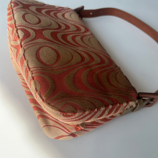 Fendi Baguette Vintage Poils de Poney Rose Corail Imprimé Animal
