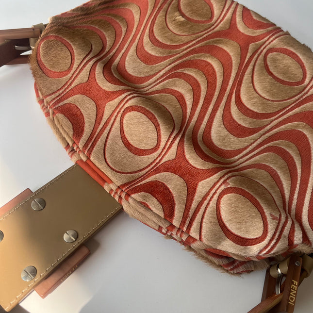 Fendi Baguette Vintage Poils de Poney Rose Corail Imprimé Animal