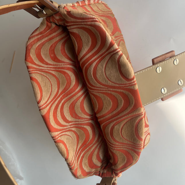 Fendi Baguette Vintage Poils de Poney Rose Corail Imprimé Animal