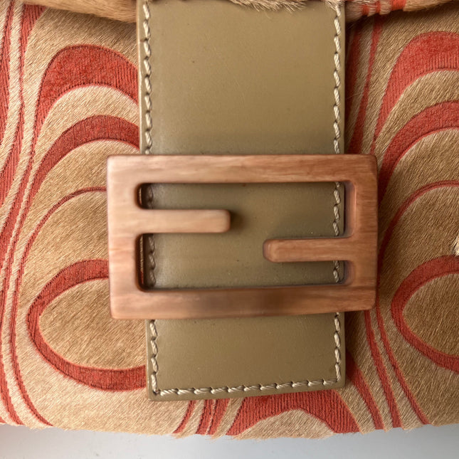 Fendi Baguette Vintage Poils de Poney Rose Corail Imprimé Animal