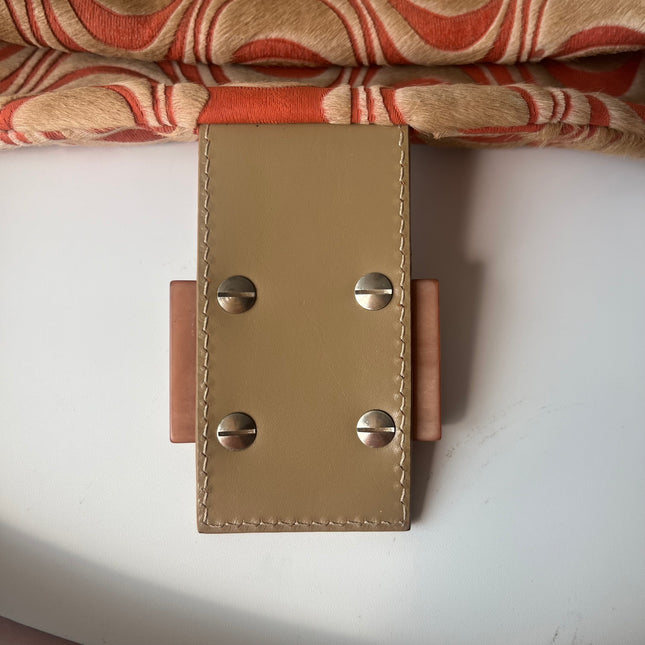 Fendi Baguette Vintage Poils de Poney Rose Corail Imprimé Animal