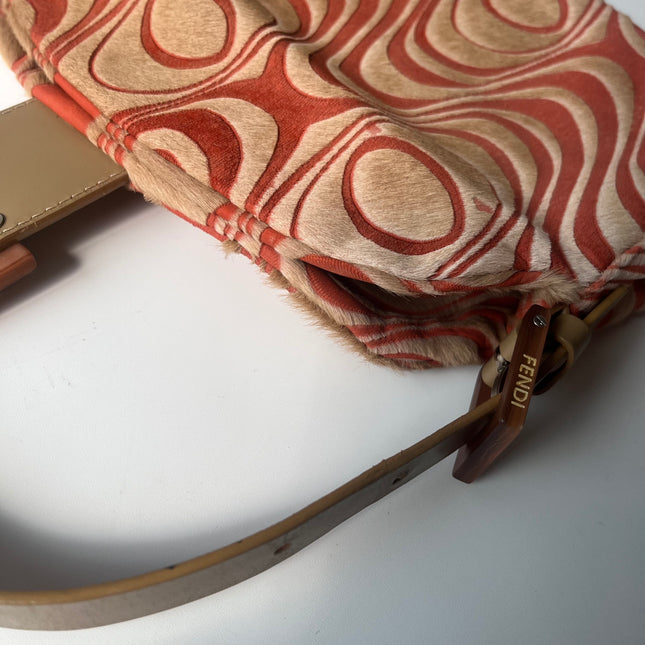 Fendi Baguette Vintage Poils de Poney Rose Corail Imprimé Animal