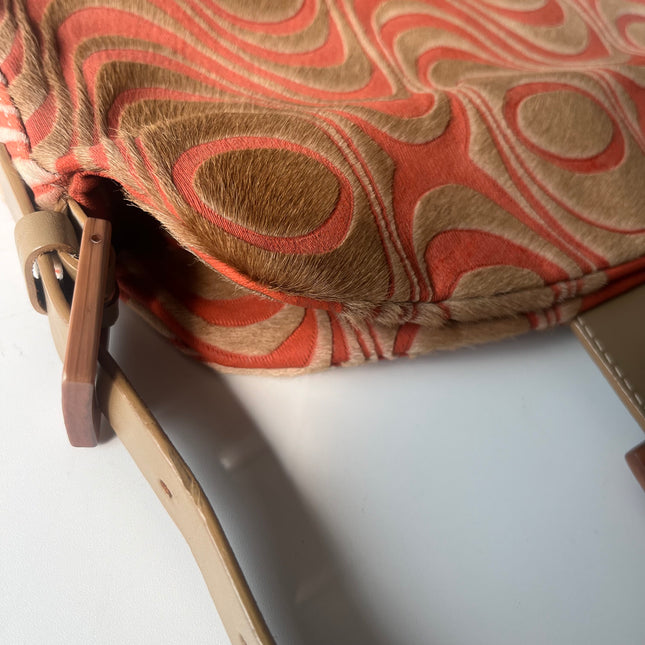 Fendi Baguette Vintage Poils de Poney Rose Corail Imprimé Animal