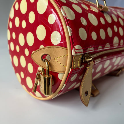 Louis Vuitton x Kusama Papillon 28 Red Polka Dots Patent Leather Handbag