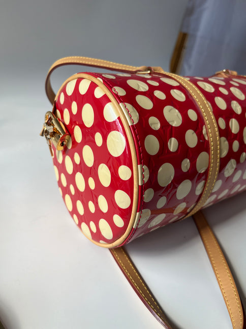Louis Vuitton x Kusama Papillon 28 Red Polka Dots Patent Leather Handbag
