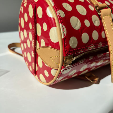 Louis Vuitton x Kusama Papillon 28 Red Polka Dots Patent Leather Handbag