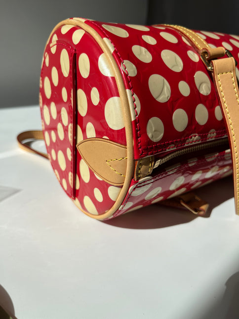 Louis Vuitton x Kusama Papillon 28 Red Polka Dots Patent Leather Handbag