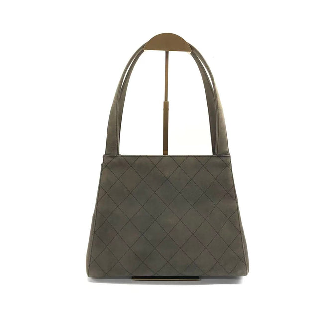 Chanel Kelly Top Handle Bag Olive Green Grey Suede Leather Gold Hardware