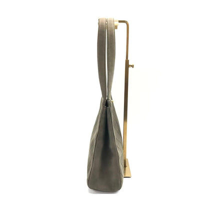 Chanel Kelly Top Handle Bag Olive Green Grey Suede Leather Gold Hardware