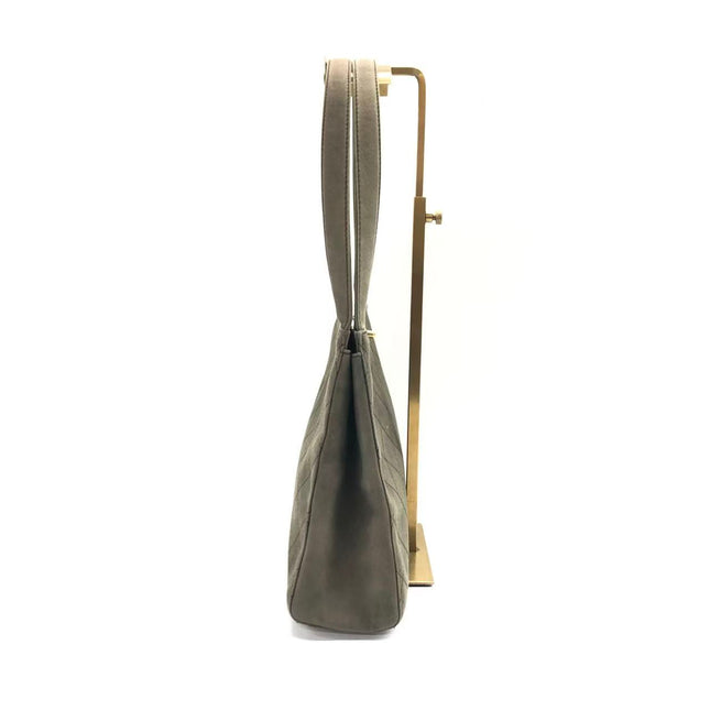 Chanel Kelly Top Handle Bag Olive Green Grey Suede Leather Gold Hardware