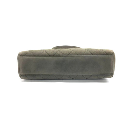 Chanel Kelly Top Handle Bag Olive Green Grey Suede Leather Gold Hardware