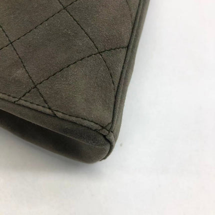 Chanel Kelly Top Handle Bag Olive Green Grey Suede Leather Gold Hardware