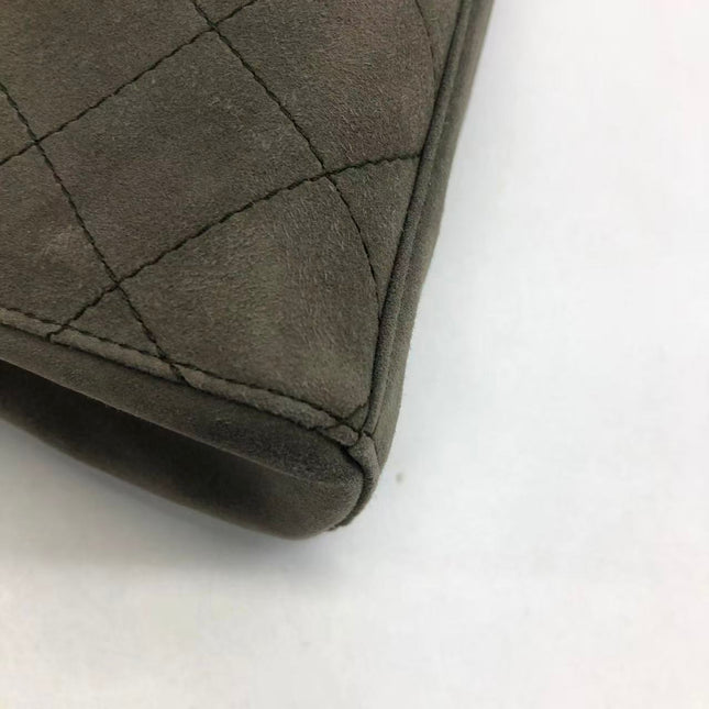 Chanel Kelly Top Handle Bag Olive Green Grey Suede Leather Gold Hardware