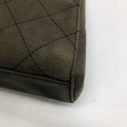 Chanel Kelly Top Handle Bag Olive Green Grey Suede Leather Gold Hardware