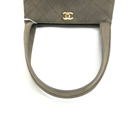 Chanel Kelly Top Handle Bag Olive Green Grey Suede Leather Gold Hardware