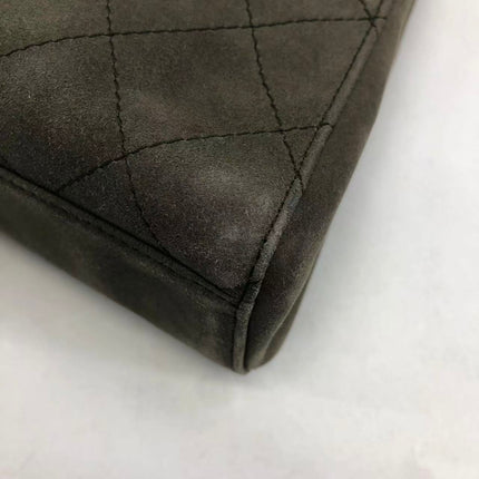 Chanel Kelly Top Handle Bag Olive Green Grey Suede Leather Gold Hardware