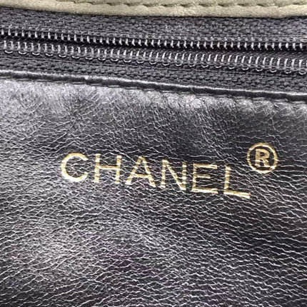 Chanel Kelly Top Handle Bag Olive Green Grey Suede Leather Gold Hardware
