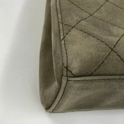 Chanel Kelly Top Handle Bag Olive Green Grey Suede Leather Gold Hardware
